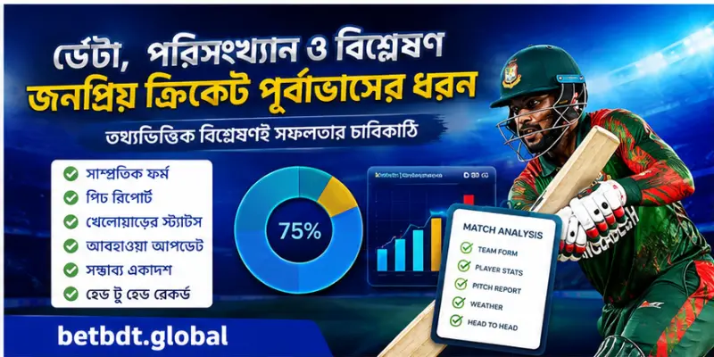 জনপ্রিয় ক্রিকেট পূর্বাভাসের ধরন বোঝাতে বাংলাদেশ ক্রিকেট স্টেডিয়ামে খেলোয়াড়দের দৃশ্য